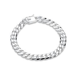 8MM side chain hand chain - male money sterling silver plated bracelet ; men and women 925 silver bracelet SPB227306K