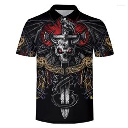 Men's Polos Short Sleeve Polo Shirt 3d Terror Skull Pattern Clothing Vintage O-neck T-shirt Man Oversized Street Holiday Wear Tops