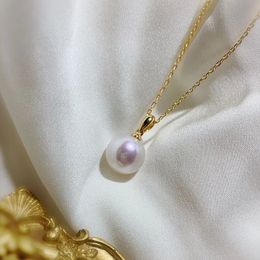 Pendant Necklaces 12-13mm Guazi Buckle Single White Freshwater Pearl Pendant Necklace Natural Jewelry Precision S925 Sterling Silver Versatile 231010