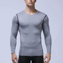 Mens Gym tees T-shirt Casual sports Print running Compression quick-drying Long Sleeve T shirts training stretch t-shirts fitness 197D