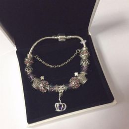 16 17 18 19 20 21CM Charm Bracelet 925 Silver plated Bracelets Royal Crown Accessories Purple Crystal Bead different Colour Diy Wed187V