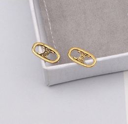Designers Letters Stud Clip Eardrop Round Geometric Famous Women Crystal Rhinestone Metal Earring Wedding Party Jewerlry