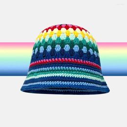 Berets Dopamine Wind Colourful Stripe Knitted Bucket Hat Fisherman For Women Spring Autumn INS Woollen