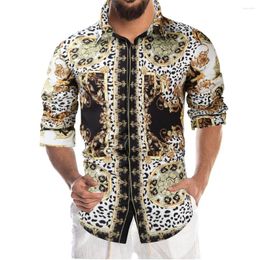 Men's Casual Shirts European Style Leopard Printed For Men Long Sleeve Boutique Spring Quality Fashion Banquet Easy Care Chemise Homme