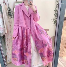 Women's Trench Coats Autumn Suit Collar Puzzle Lace Embroidery Slim Waist Midi Coat Bohemian Style Loose Jacket Woman Cazadora Abrigo