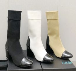 2023 boots Leather Fabric Elastic Socks Fabric Women's Elastic Short Boots