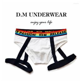 Underpants Fashion Gay Male Belt Briefs Black Green White Red Personality Men's Underwear Youth Low Waist Sexy Boyshort