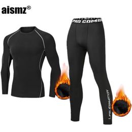 Men's Thermal Underwear Winter Thermal Underwear Men Compression Fitness Fleece Man Sport First Layer Underwear Set Second Thermal Men's Skin Long Johns 231010