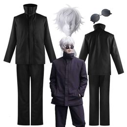 Anime Jujutsu Kaisen Gojo Satoru Cosplay Costume Uniform Gojo Satoru Black Clothes Wig Glasses Suit Halloween Costumes for Mencosplay