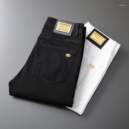 Men's Jeans Autumn Classic Style Slim White Business Casual Cotton Stretch Black Denim Pants Trousers Male