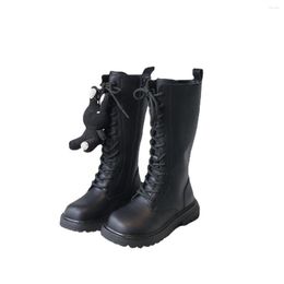 Boots Girls High Kids Fashion Solid Black Uniform Party Shoes Zip Winter Warm Breathable Low Heels Children