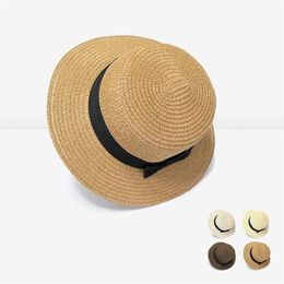 Women Hiking and Travelling Sun Hats Fashion Girls Vacation Casual Flat Brim Bowknot Lady Beach Cap Straw Hat Visor2338