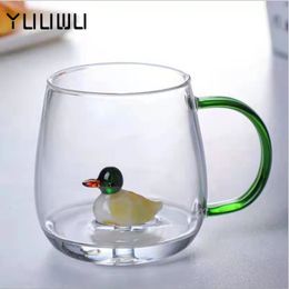 Mugs Cute Cartoon Animal Shape Glass High Borosilicate Glass Cold Drink Mug Coffee Cup Christmas Gift Juice Cold Drink Glass Cup 231009