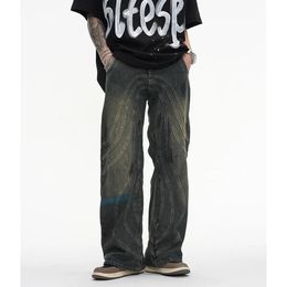 Mens Jeans Vintage Y2K Painted Circle Striped Straight Flare Pants Harajuku Streetwear Casual Baggy Oversized Denim Trousers 231009