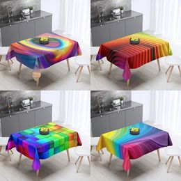 Table Cloth Rainbow Print Pattern Tablecloth Home Decor Rectangular Party Stain Resistant Dust Cover 231009