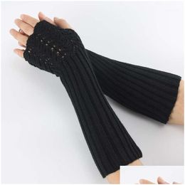 Five Fingers Gloves Five Fingers Gloves Fashion Women Men Solid Colour Arm Warmer Long Fingerless Knitting Mittens Autumn Winter Spring Dhzea