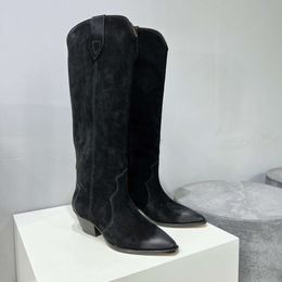 Scarpe da donna Stivali Denvee Isabel Marant Pelle scamosciata Alti fino al ginocchio Stivali Denvee perfetti alla moda di Parigi Foto reali originali in vera pelle