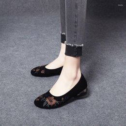 Dress Shoes Women's Single 2023 Autumn Fashion Flowers Slip On Walking For Women Outdoor Black Ladies Casual Heeled