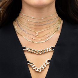 3mm width thin plain cuban link chain 4mm bezel cz european women gold Colour chain choker necklace valentines day gift2046
