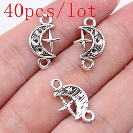 Charms 40pcs Moon And Star Connector Bracelet Pendant Accessories For Jewellery 18x11mm Antique Silver Colour