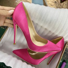 Dress Shoes 2023 Sexy Elegant Women Satin Silk 12cm High Heels Scarpins Prom Pumps Lady Party Plus Size Fetish Wedding Bridal Office