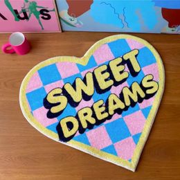 Carpets Cute Milk Floor Mat Pink Strawberry Household Bedside Carpet Cartoon Room Decoration Anti Slip Rugs Aesthetic Rug 231010