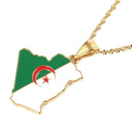 Algeria Map Pendant Necklace Chain 24K Yellow Gold Colour Jewellery Algerians Women Girl African197i