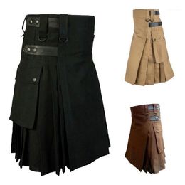 Mens Vintage Kilt Scotland Gothic Kendo Pocket Skirts Customizable Pants Scottish Clothing Pleated Skirt Pants Trousers Skirt1275Y