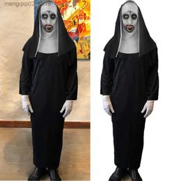 Theme Costume 2023 Horror Nun Come Mask Suit Cosplay Scary Valak Ghost Face Latex Helmet Robe Halloween Comes Carnival Party Props Q240307