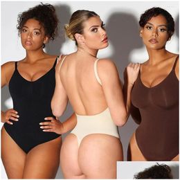 Women'S Shapers Womens Shapers Skims Thong Low Back Seamless Bodysuit Dupes For Women Tummy Control Slimming Sheath Push Up Thigh Slim Dhcgx