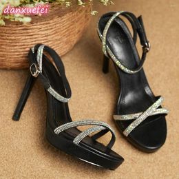 Dress Shoes Danxuefei Women's Crystal Narrow Band Cross Strap Ultra Thin High Heel Platform Evening Pumps Summer Open Toe Women