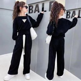 Clothing Sets 2023 Autumn Spring Girls Casual Kids Loose Solid Cotton Sweatshirt Tracksuit Sport Suits Outwear 6 8 10 12 14 Year