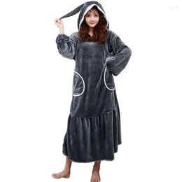 Women's Sleepwear Cute Cartoon Women Nightgown Warm Winter Flannel Nightgowns Full Sleeve Hooded Nightdress Casual Homewear