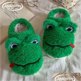 Home Shoes Home Shoes 2024 Winter Slippers Funny Lovely Frog Indoor Ladies Furry Nonslip Women Household Cartoon Cotton 230810 Home Ga Dhqfp