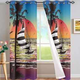 Curtain Ocean Beach Novel Styles Exquisite Patterns Blackout Comfortable Polyester Fabric Curtains For Boy Girl Bedroom Bothroom Decor