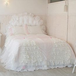 Bedding Sets Top Sweet Princess Set Luxury Quality Cotton Matching Duvet Cover Lace Yarn Bedskirt Ruffle Wedding Decoration Textile
