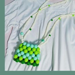 Evening Bags Mini Green Small Round Women's Bag Fashion Fresh Handwoven Beaded Chain Crossbody For Woman Summer Lipstick Wallet