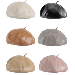 Berets Women Beret Hat For Four Season Octagonal Beanie Girls Spring Autumn PU Leathers Cap Breathable Headdress Artist