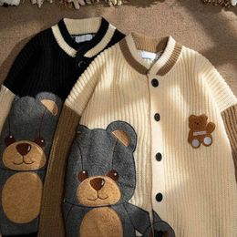 Men's Sweaters Japanese Style Cute Bear Cardigan Sweater Men Women Spring and Autumn Casual Loose Knitted Hip Hop Tops 231010