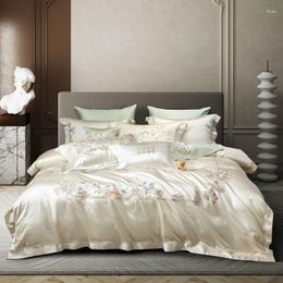 Bedding Sets Luxury Satin Brocade 1000TC Egyptian Cotton 4/6/9/12Pcs Set Flowers Embroidery Silky Duvet Cover Bed Sheet Pillowcases