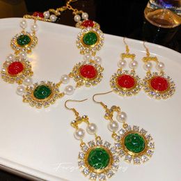 Halskette-Ohrringe-Set für Damen, Vintage-Stil, Zirkonia, Schmucksets, trendiger Schmuck mit imitierten Perlen, für Damen, klassisch, zart, Charm-Hals