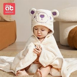 المناشف أردية Aibedila Baby Bath Robe Kids Born Roundrobe Baby Faceel With Hood Bathrobes High Quality Dame Products Born Born AB6606 231006