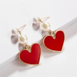 Hoop & Huggie Fashion Design Punk Gold Red Acrylic Heart Lips Pearl Drop Earrings For Women Boho Big Earring Christmas Jewellery Gif214M