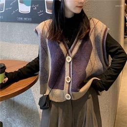 Women's Vests Fashion Women Sweater Vest 2023 Spring Fall Sleeveless Knitted V Neck Cardigan Female Jumper Top Outerwear Pathwork H08