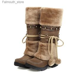 Boots Mujer New Women Boot 2022 Winter New Medium Heel Cotton Boots Wool Ball Tall Boots Warm Student Snow Boots National Knight Boots Q231010