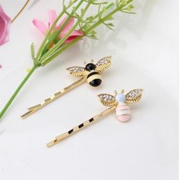 New Colorful Girls Barrettes Flying Bee Hair Clip Pins Cute Pink Black Hair Jewelry Rhinestone Hair Accessories Hairpins GB215C