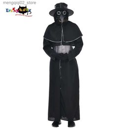 Theme Costume Eraspooky Mediaeval Steampunk Plague Doctor Come Robe Full Set Men Gothic Bird Beak Latex Masks Hat Halloween Outfit For Adult Q240307