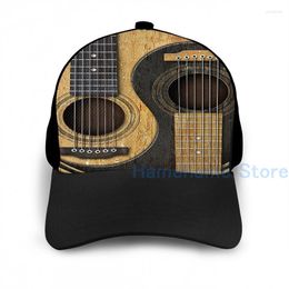 Ball Caps Fashion Old And Worn Acoustic Guitars Yin Yang Basketball Cap Men Women Graphic Print Black Unisex Adult Hat