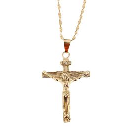 24K Gold Jesus Cross Necklace Religion Crucifix INRI Pendant Jewelry239J