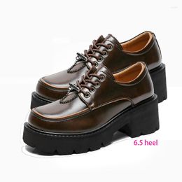 Dress Shoes EAGSITY Cow Leather Retro Brown Square Heel Oxford Women Platform Round Toe Ankle Party Uniform Cospplay